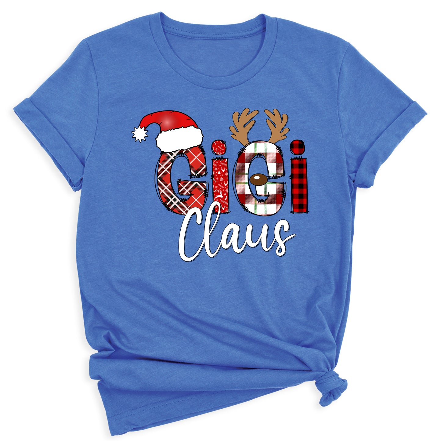 Gigi Claus Christmas Shirt for Grandma – Custom Gigi, Mimi, Nana Xmas Tee with Santa Hat & Plaid Design