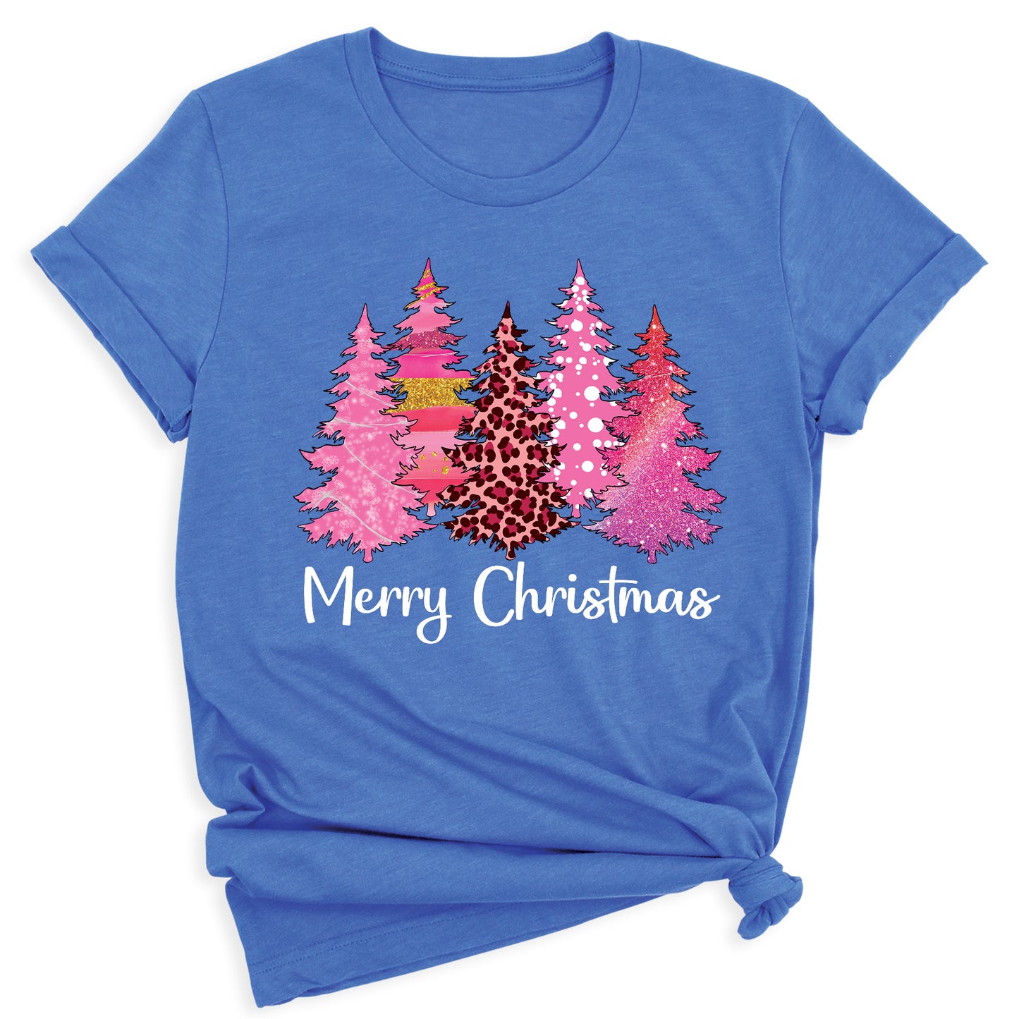 Merry Christmas Tree Shirt for Women – Pink Leopard Print Holiday Tee, Cute Winter Outfit, Ladies Christmas Party Top