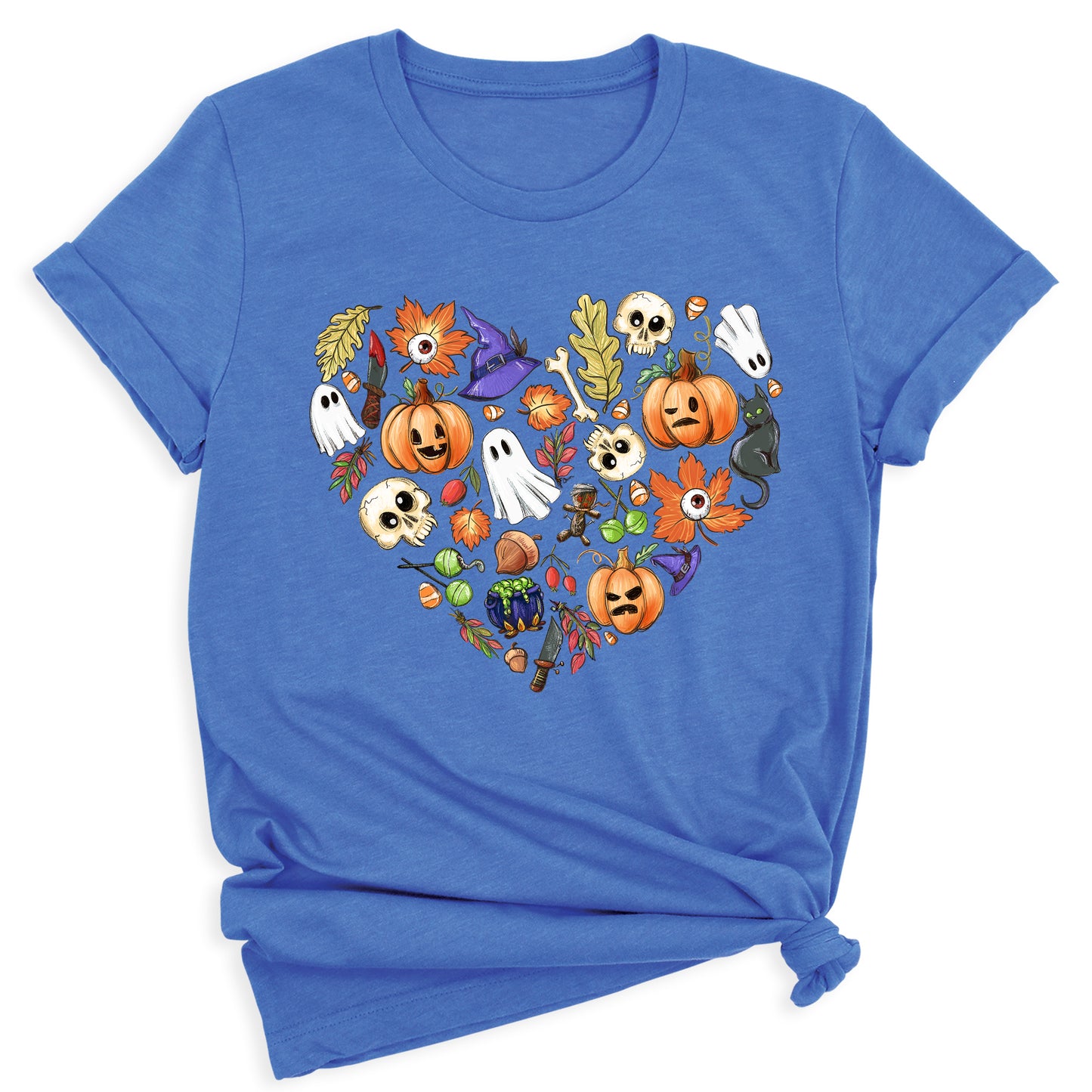 Halloween Elements Heart Shirt – Spooky Season Tee | Women’s Ghost & Pumpkin Shirt