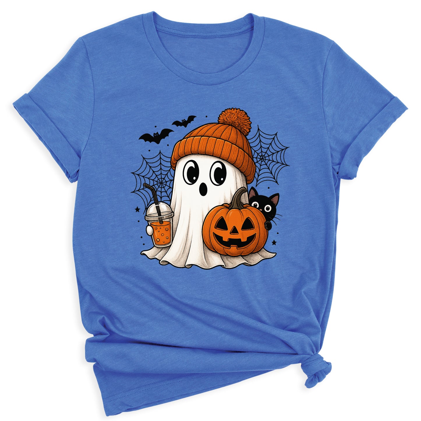 Halloween Ghost and Drink T-Shirt – Pumpkin & Spooky Season Tee