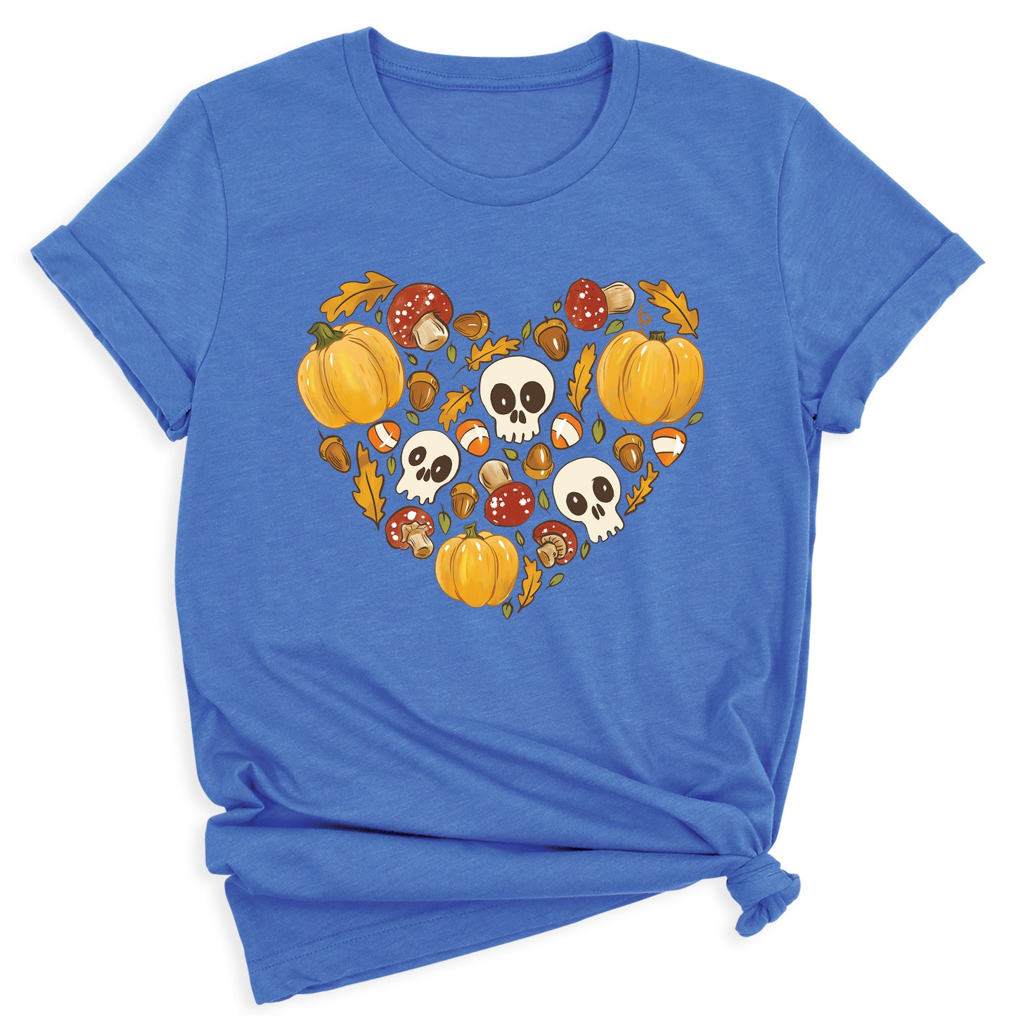 Heart Skull Halloween Shirt – Fall Season Tee for Women Men | Autumn Pumpkin Patch Outfit