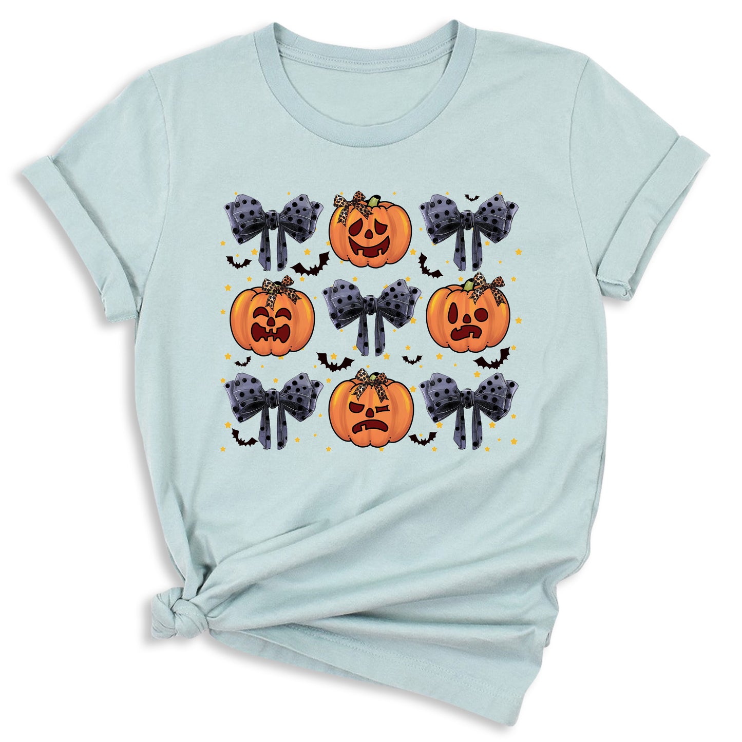 Funny Halloween Pumpkin Face Shirt – Coquette Bow Spooky Season Tee