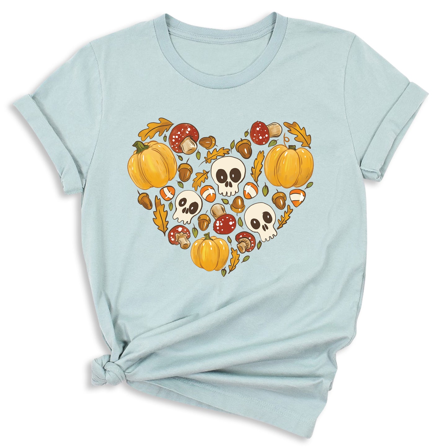 Heart Skull Halloween Shirt – Fall Season Tee for Women Men | Autumn Pumpkin Patch Outfit