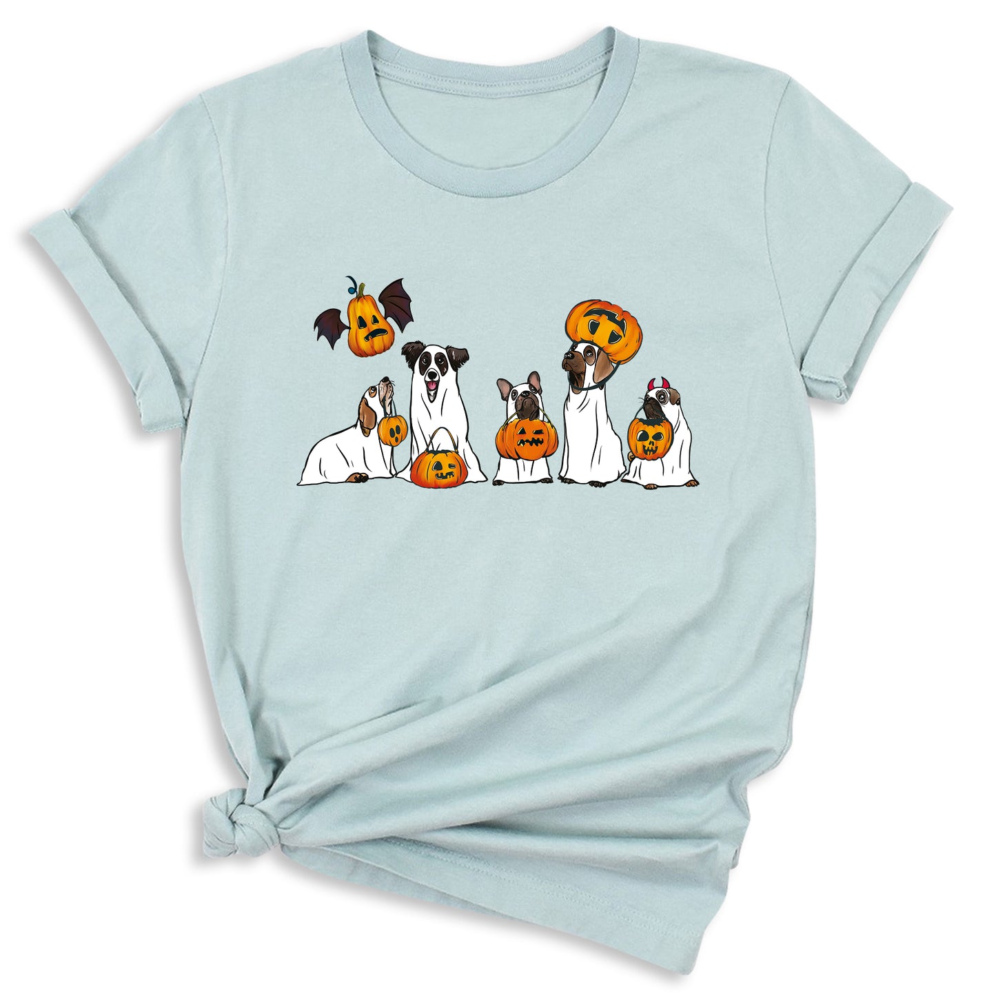 Halloween Ghost Dogs Shirt – Cute Dog Lover Tee for Women Men, Funny Pumpkin & Bat Halloween Top, Dog Mom Spooky Season Outfit