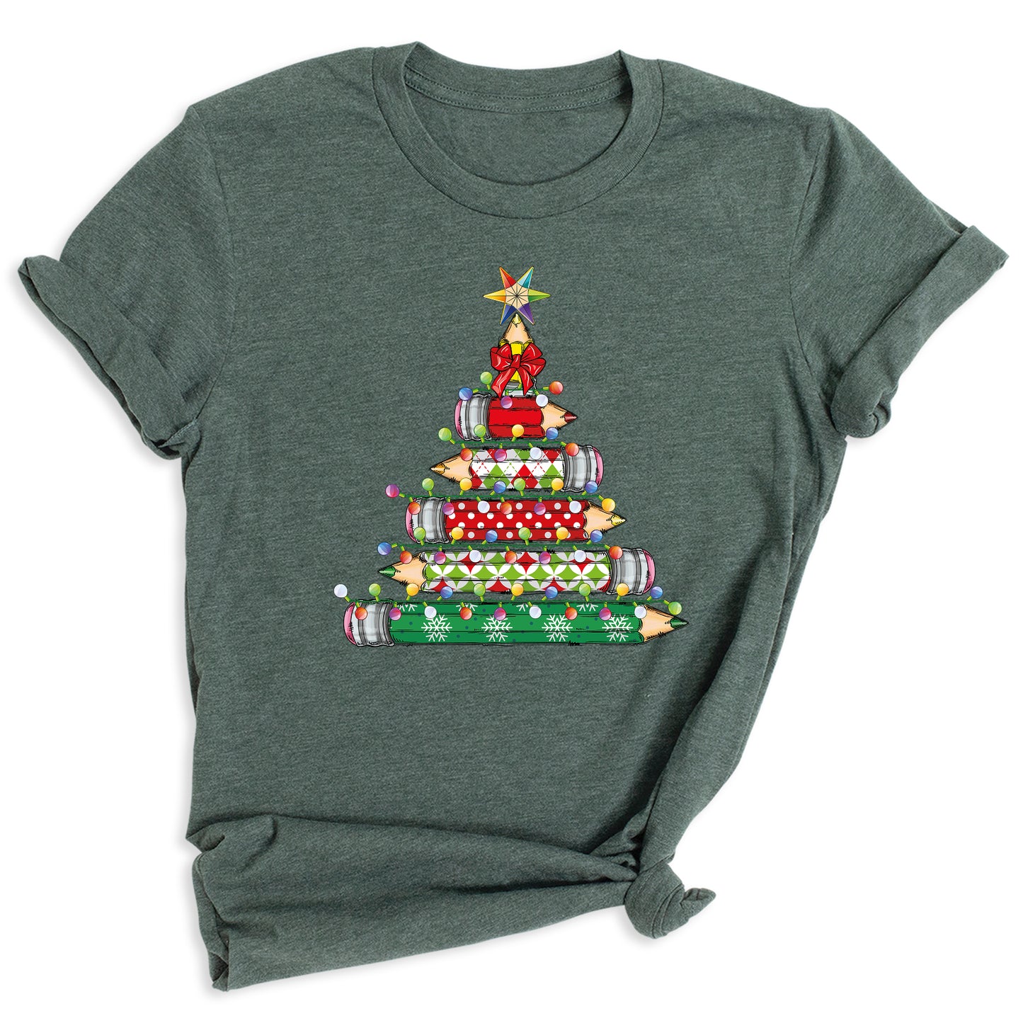 Christmas Pencil Tree Shirt – Teacher Holiday Tee, Cute School Xmas Top for Women & Students