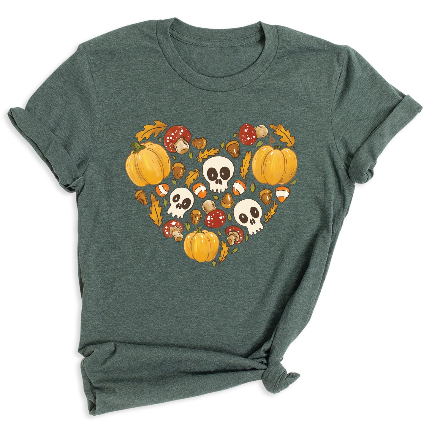 Heart Skull Halloween Shirt – Fall Season Tee for Women Men | Autumn Pumpkin Patch Outfit