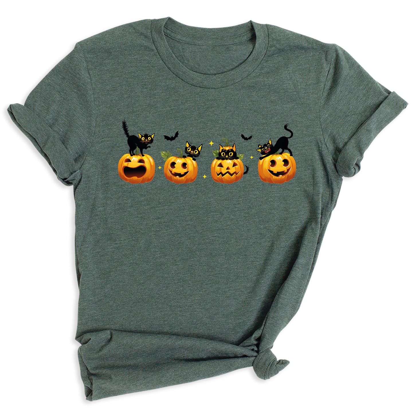 Halloween Pumpkin Cat Shirt โ Cute Fall Shirt, Pumpkin Face Tee, Spooky Season Shirt for Halloween Party & Autumn Outfits