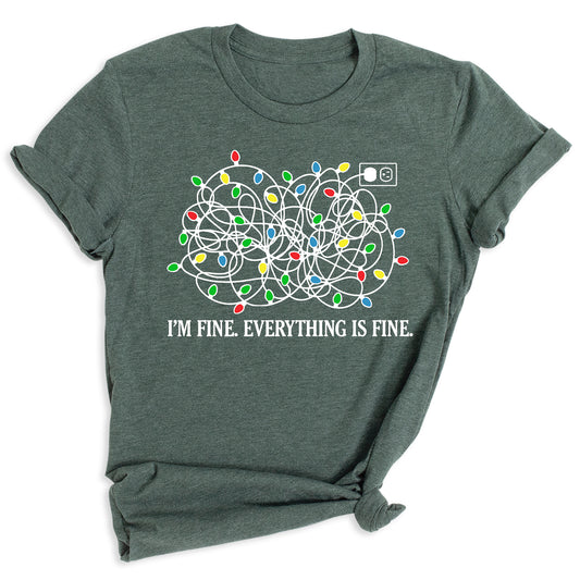 I’m Fine Everything is Fine Christmas Shirt – Tangled Lights Funny Holiday Tee