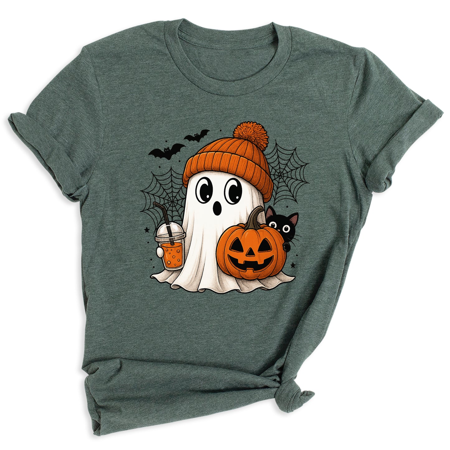 Halloween Ghost and Drink T-Shirt – Pumpkin & Spooky Season Tee