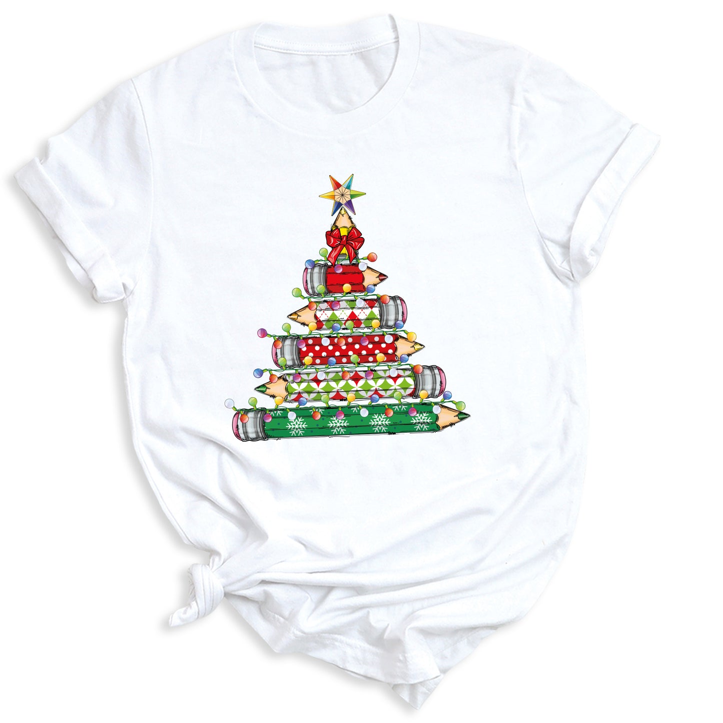 Christmas Pencil Tree Shirt – Teacher Holiday Tee, Cute School Xmas Top for Women & Students