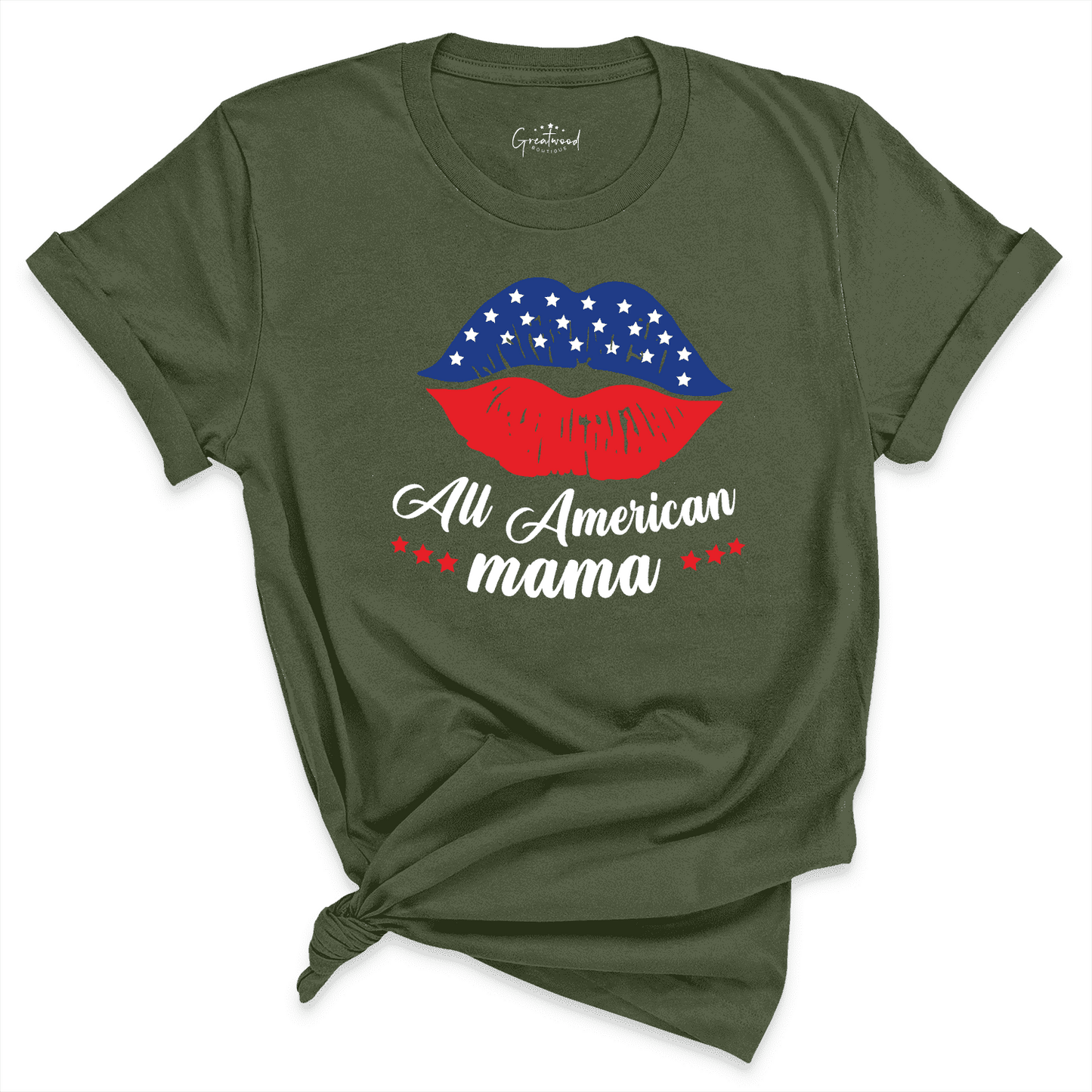American Mama Lips Kiss Shirt Green - Greatwood Boutique