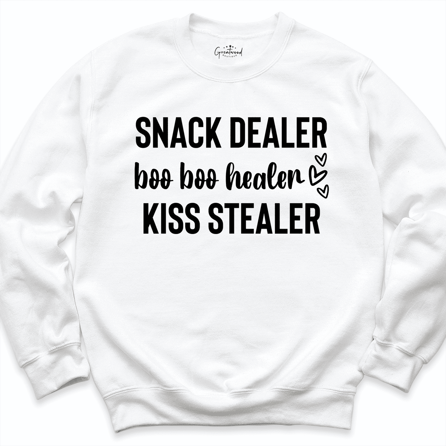 Snack Dealer BooBoo Healer Kiss Stealer Sweatshirt White - Greatwood Boutique