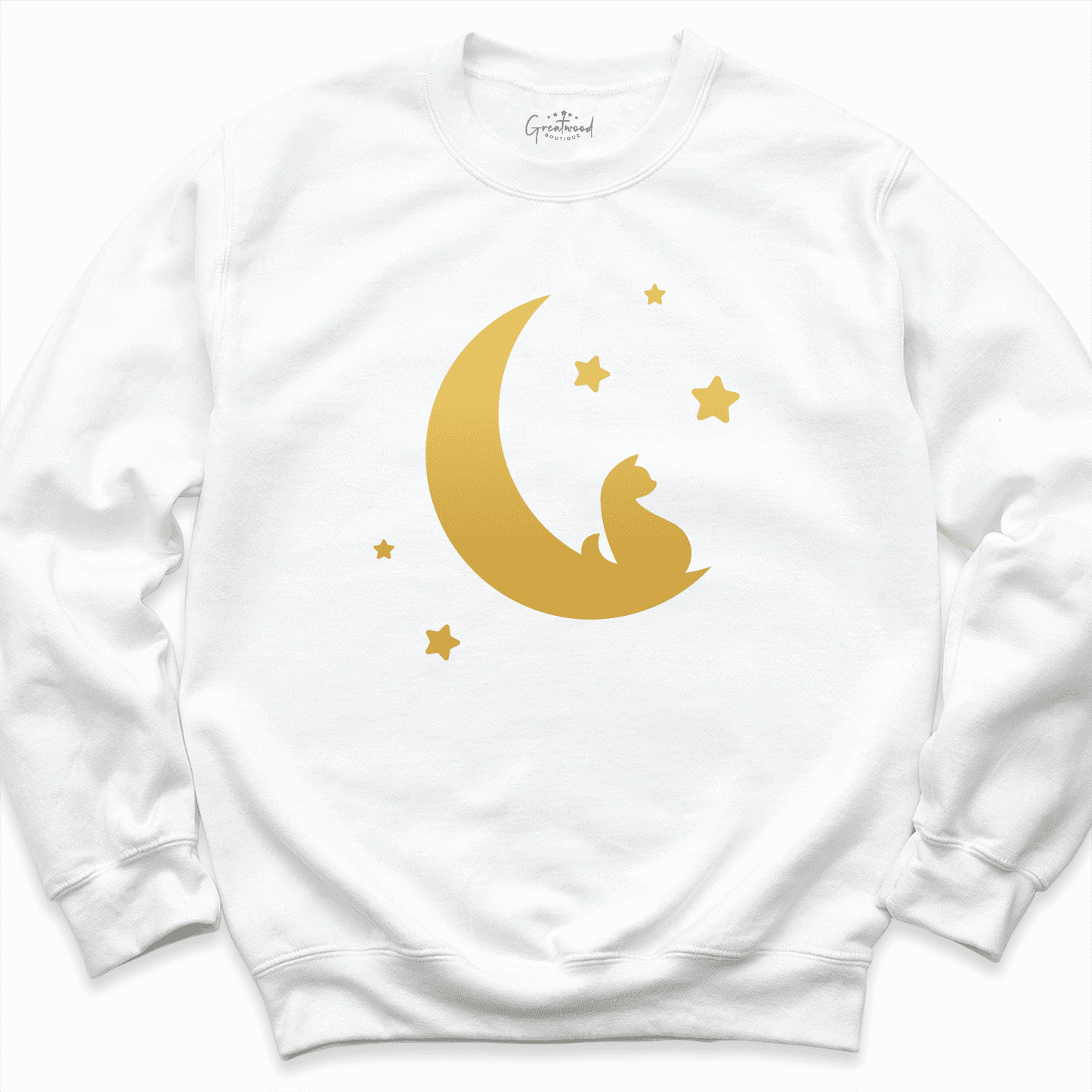 Cat And Moon Sweatshirt White - Greatwood Boutique