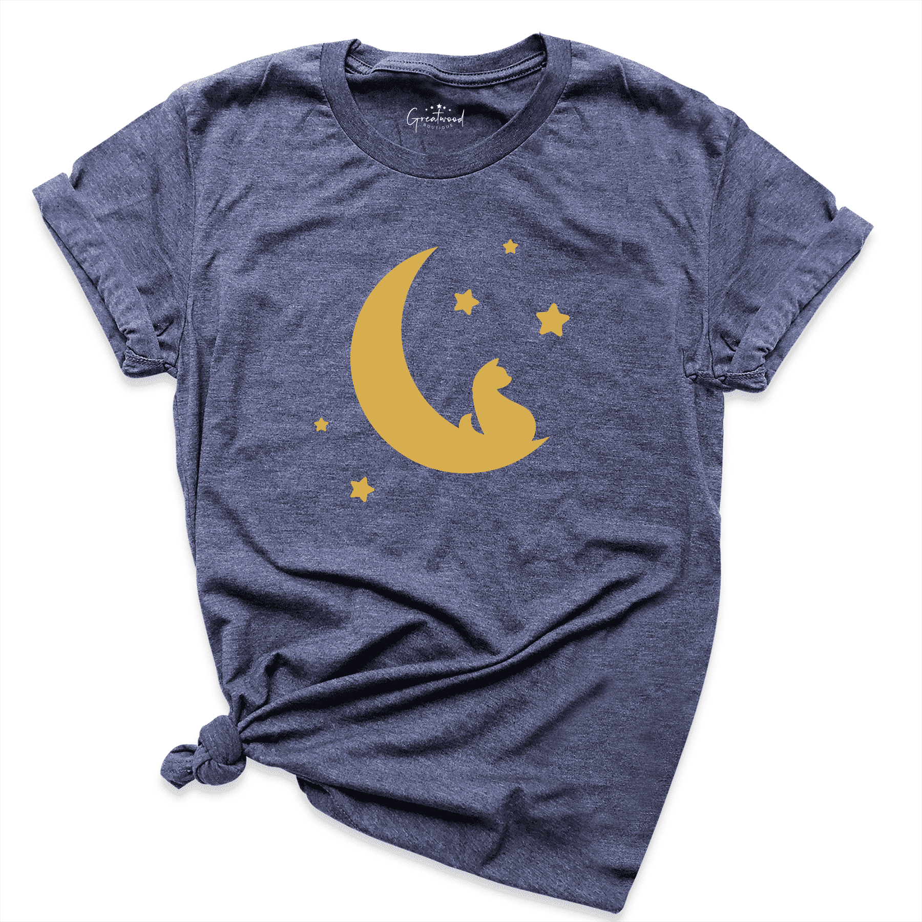 Cat And Moon Shirt Navy - Greatwood Boutique
