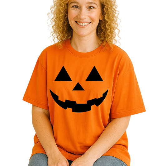Pumpkin Face Halloween T-Shirt | Cute Orange Jack O’Lantern Tee for Women & Couples