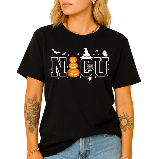Halloween NICU Nurse T-Shirt – Pumpkin Face Spooky Season Tee, Funny Halloween Shirt for Nurses