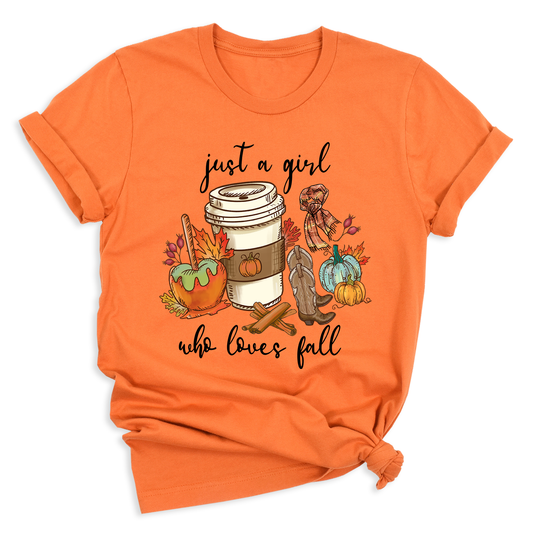 Just a Girl Who Loves Fall Shirt – Cute Pumpkin Autumn Vibes Tee