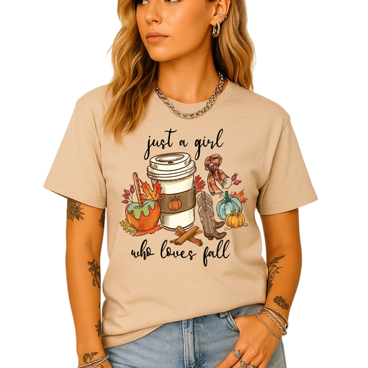 Just a Girl Who Loves Fall Shirt – Cute Pumpkin Autumn Vibes Tee