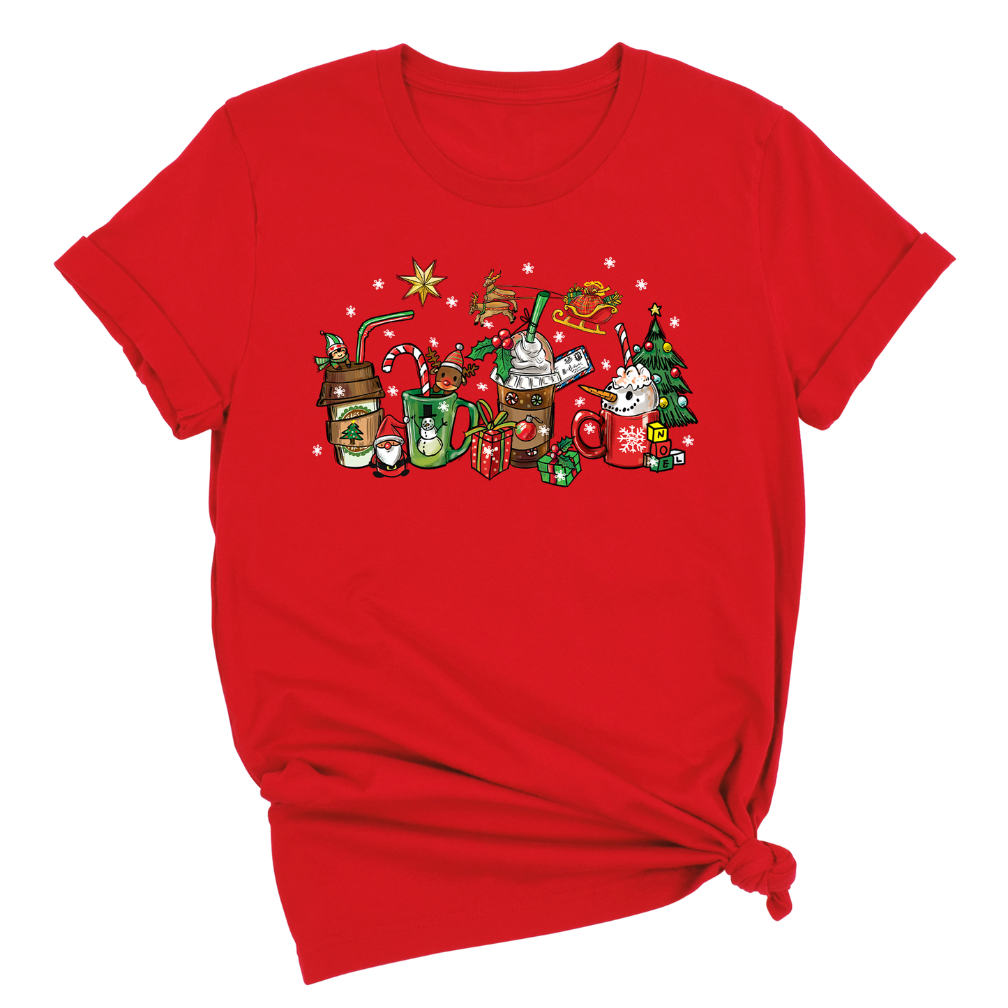 Christmas Latte Coffee T-Shirt – Holiday Coffee Lover Tee, Cute Xmas Shirt with Mugs & Christmas Tree Design