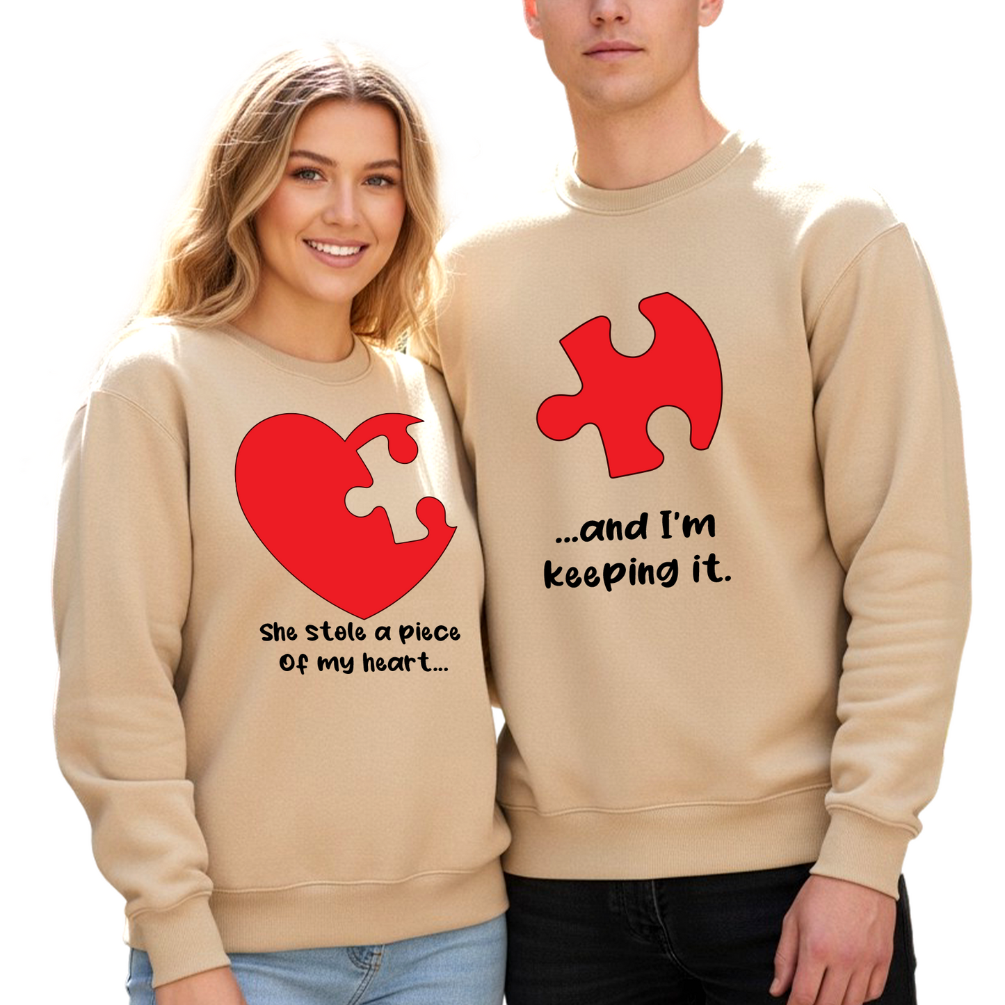 Matching Couple Valentine Puzzle Heart Sweatshirts His & Hers