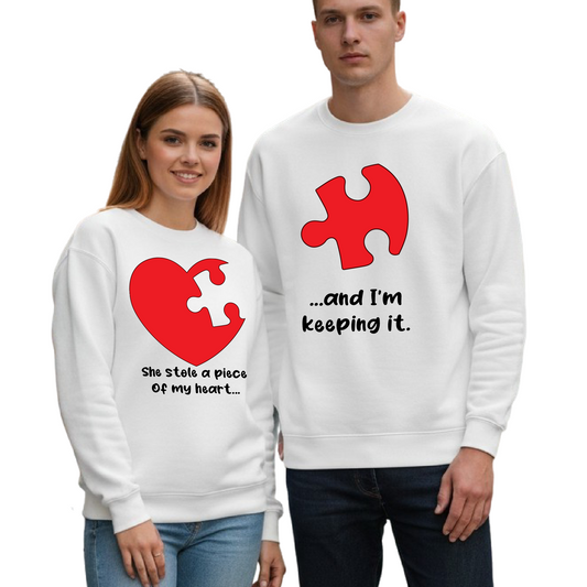 Matching Couple Valentine Puzzle Heart Sweatshirts His & Hers