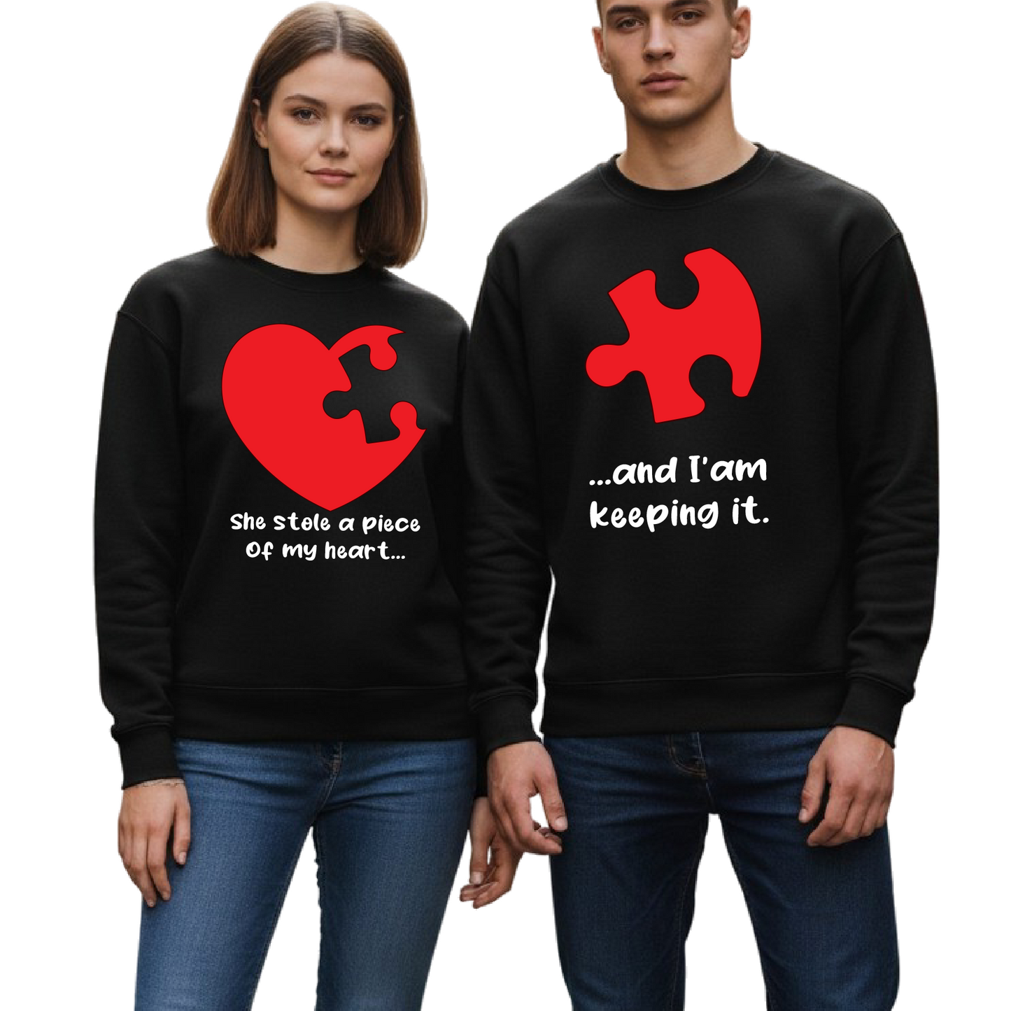 Matching Couple Valentine Puzzle Heart Sweatshirts His & Hers