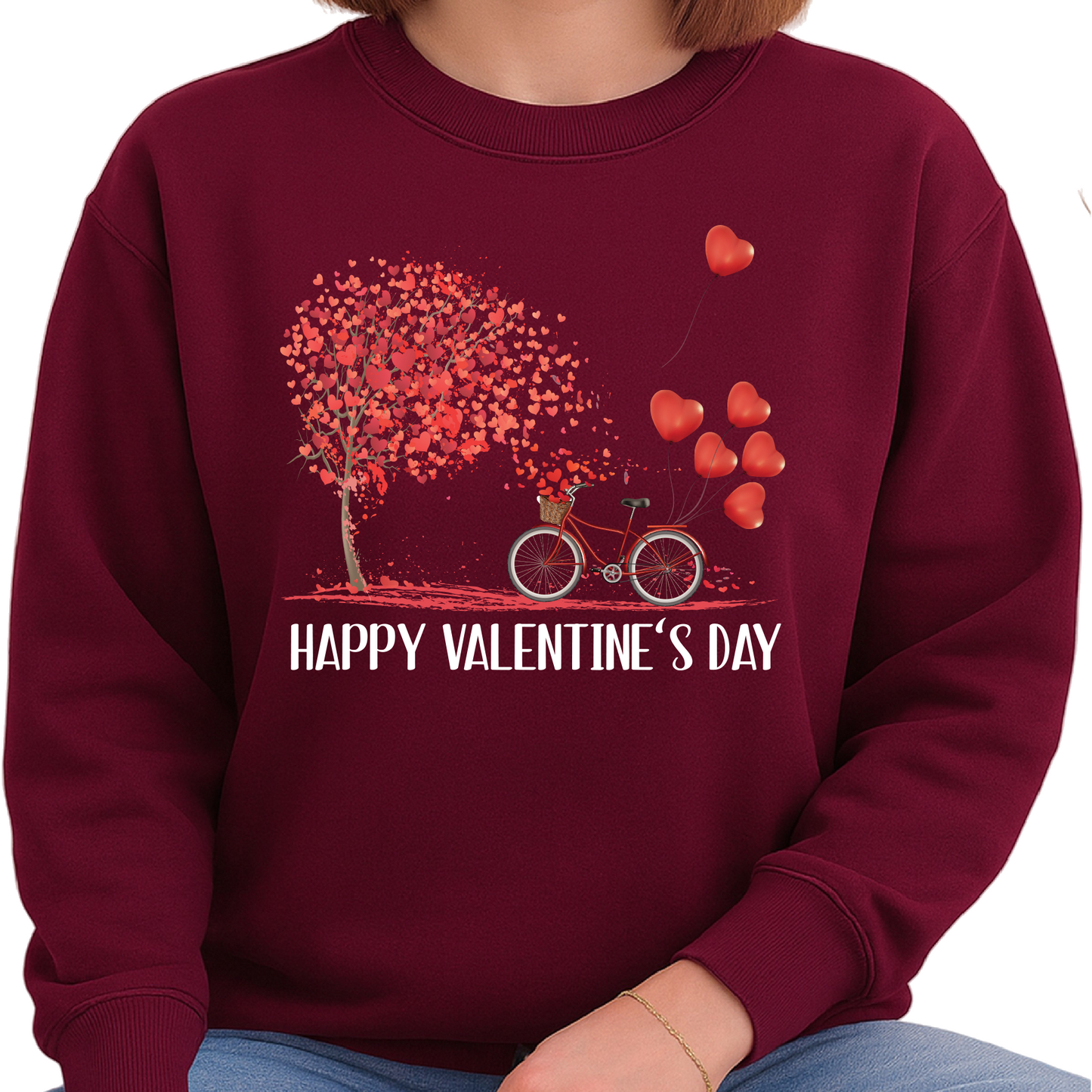 Happy Valentine’s Day Bicycle Heart Balloon Sweatshirt Gift