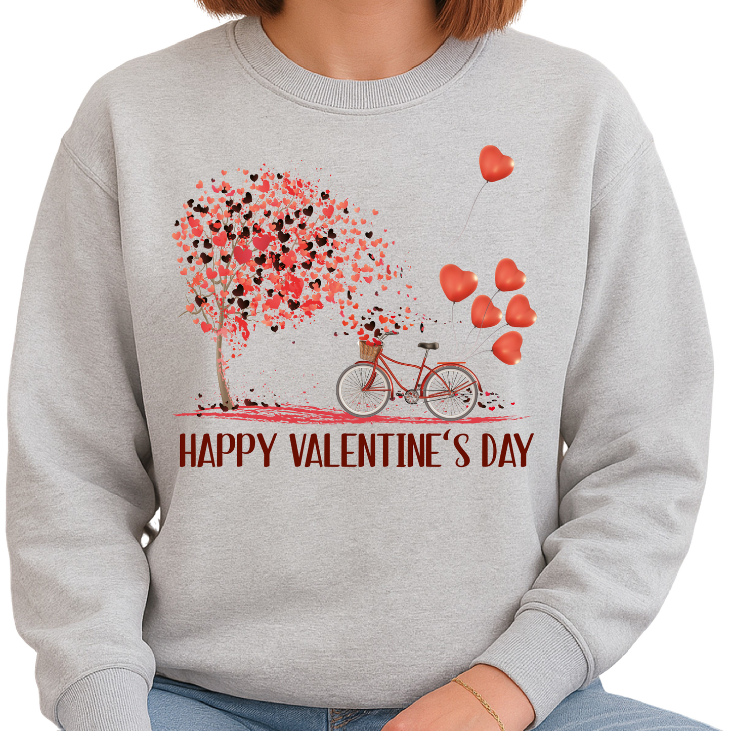 Happy Valentine’s Day Bicycle Heart Balloon Sweatshirt Gift