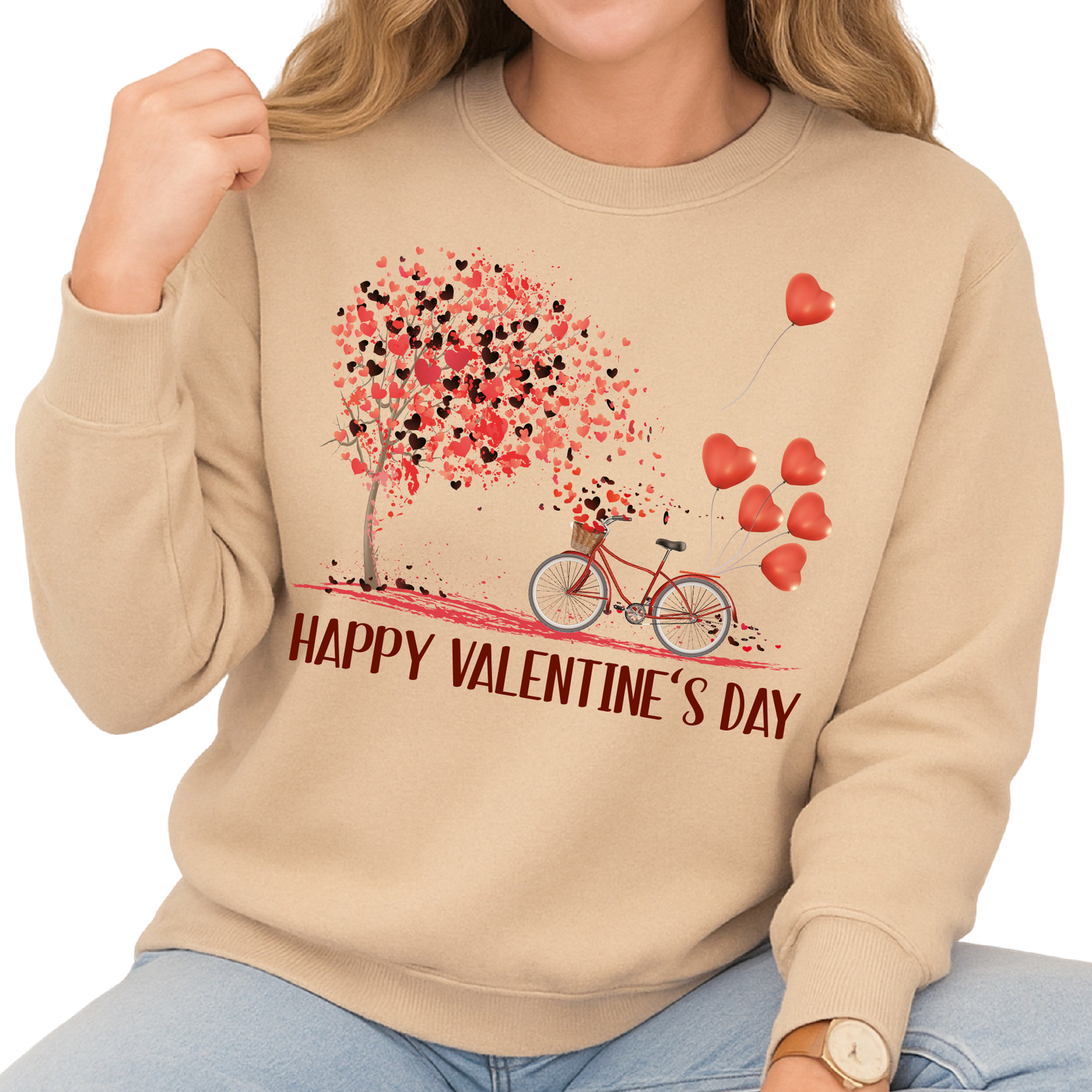 Happy Valentine’s Day Bicycle Heart Balloon Sweatshirt Gift