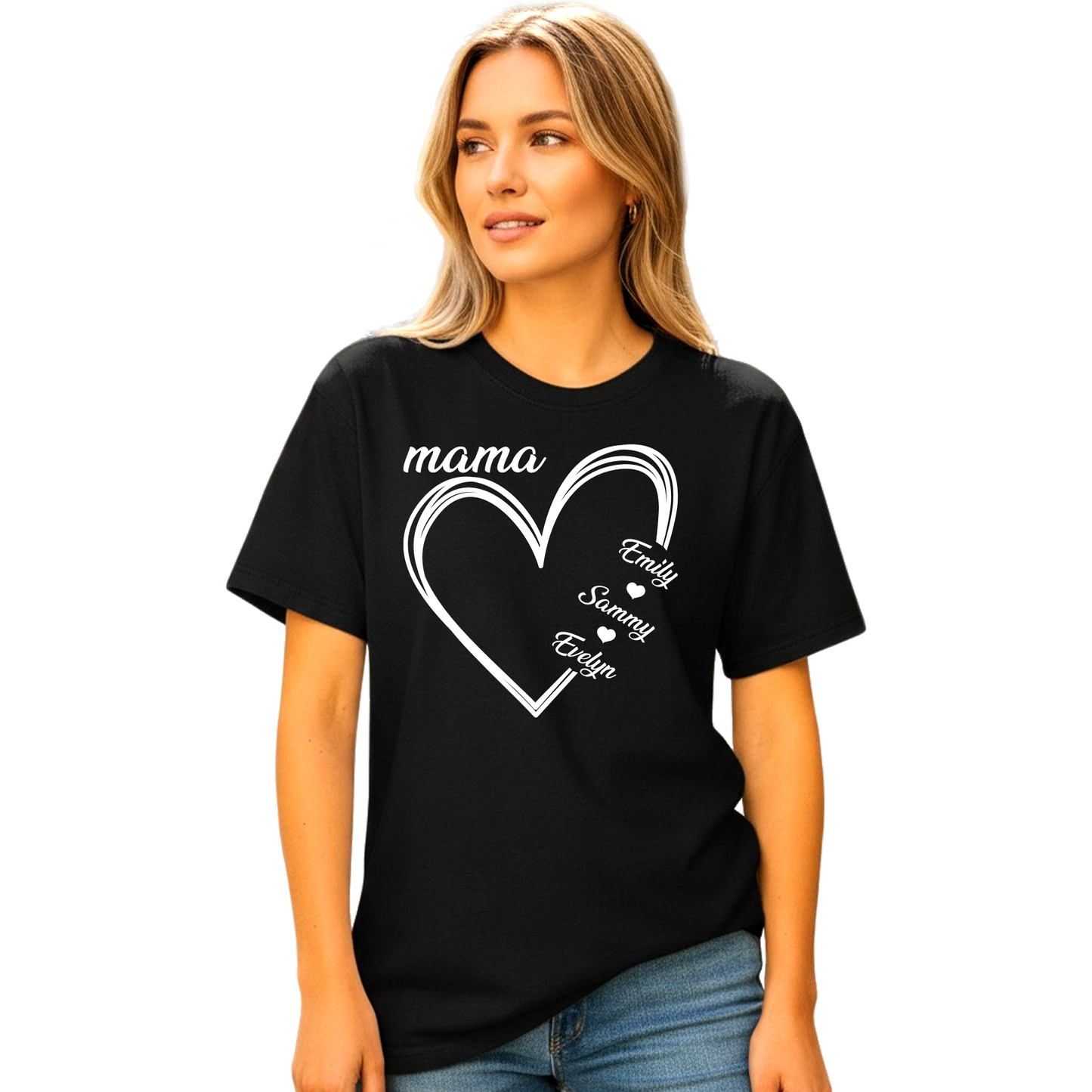 Custom Mama Shirt with Kids Names – Personalized Mom Heart Tee