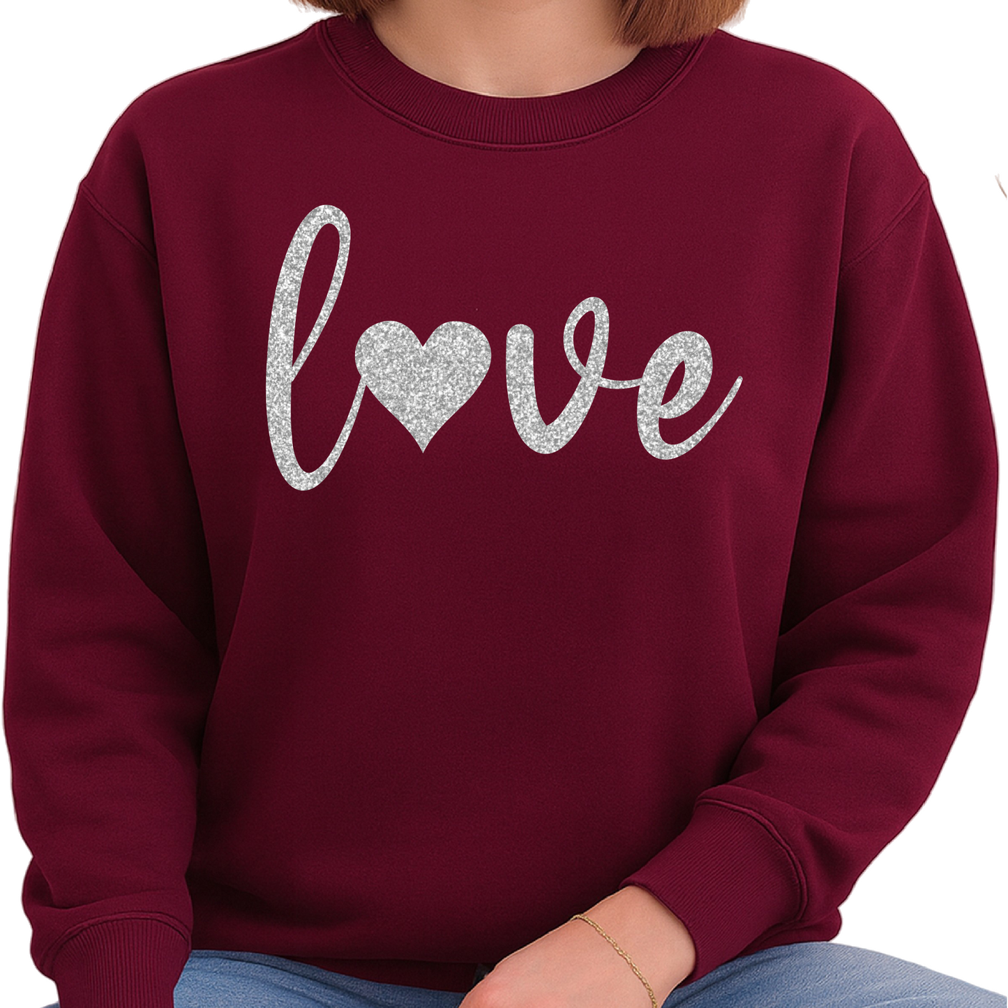 Love Heart Glitter Valentine Sweatshirt Sparkly Love Sweater