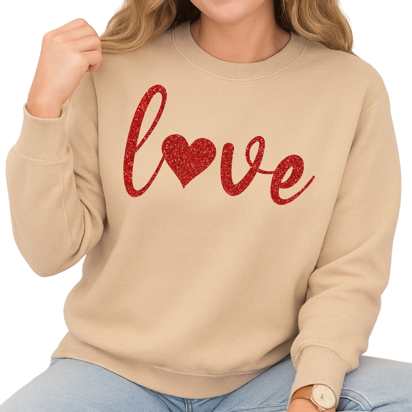 Love Heart Glitter Valentine Sweatshirt Sparkly Love Sweater