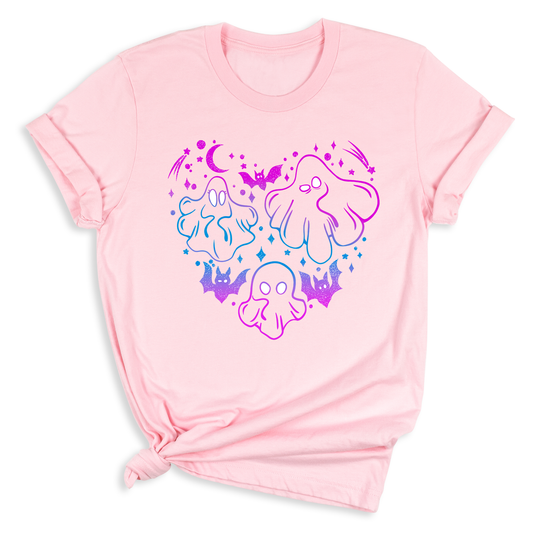 Funny Halloween Ghost & Bat Shirt – Spooky Season Tee for Women, Cute Fall Outfit, Halloween Party Top, Casual Costume Tee