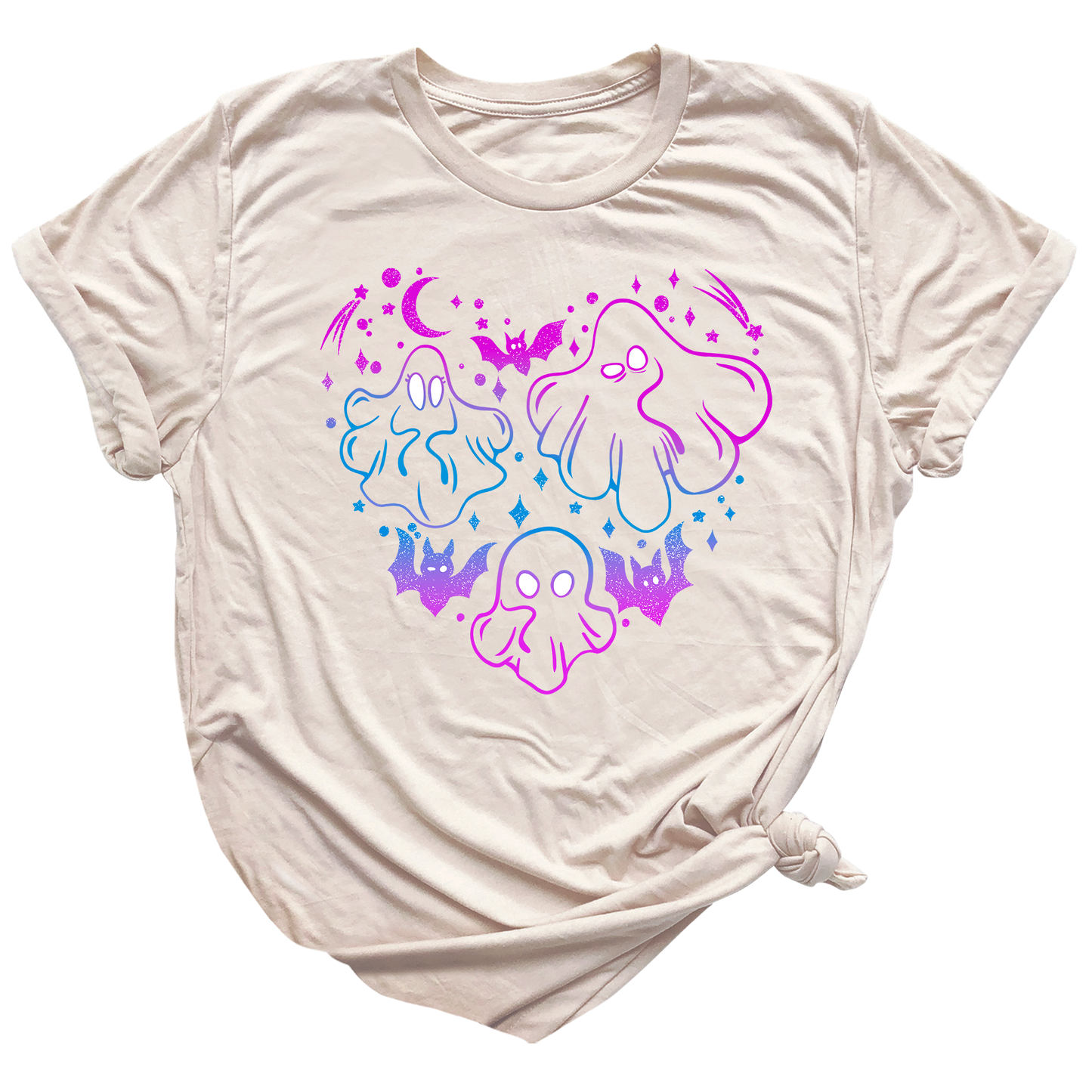 Funny Halloween Ghost & Bat Shirt – Spooky Season Tee for Women, Cute Fall Outfit, Halloween Party Top, Casual Costume Tee