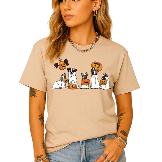 Halloween Ghost Dogs Shirt – Cute Dog Lover Tee for Women Men, Funny Pumpkin & Bat Halloween Top, Dog Mom Spooky Season Outfit