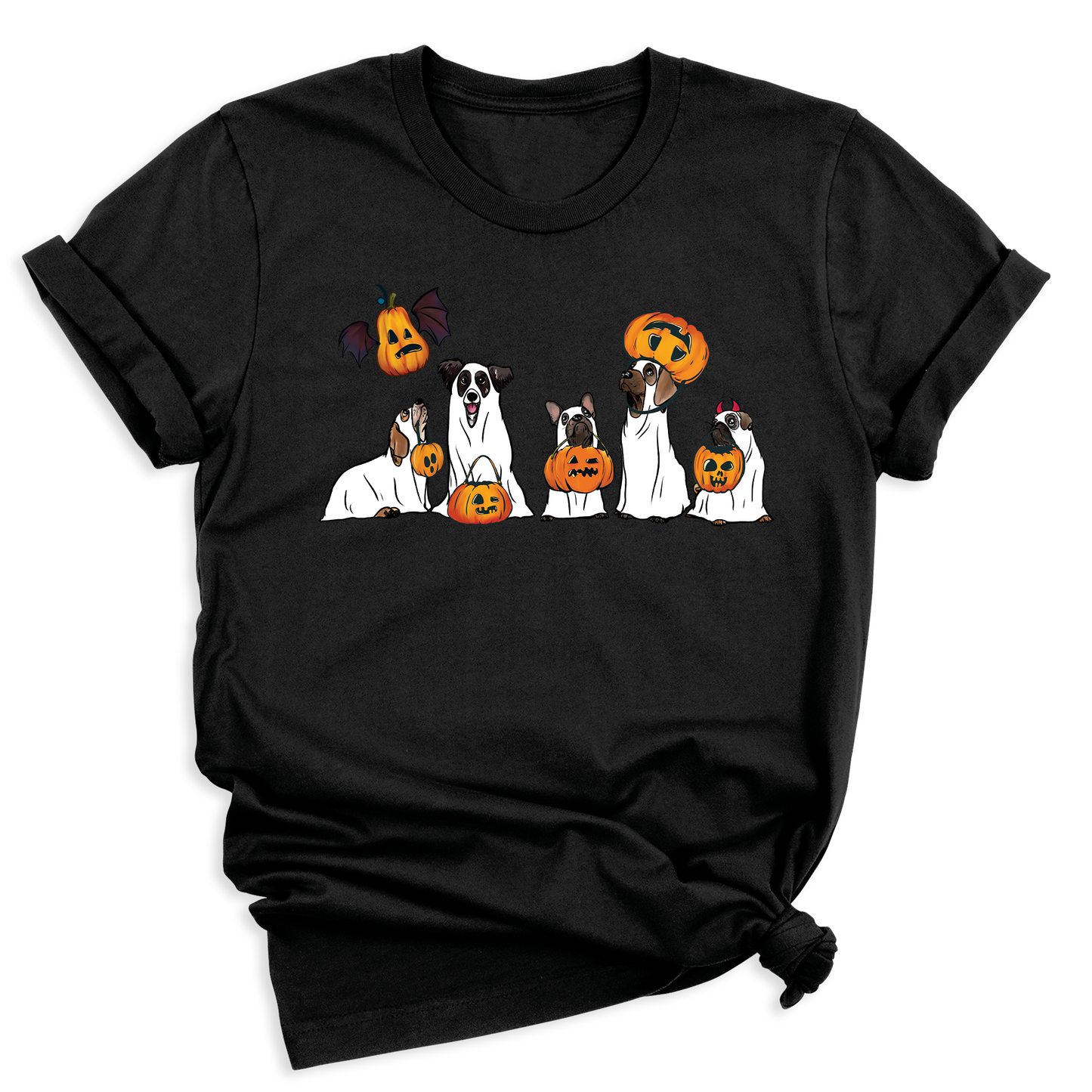 Halloween Ghost Dogs Shirt – Cute Dog Lover Tee for Women Men, Funny Pumpkin & Bat Halloween Top, Dog Mom Spooky Season Outfit