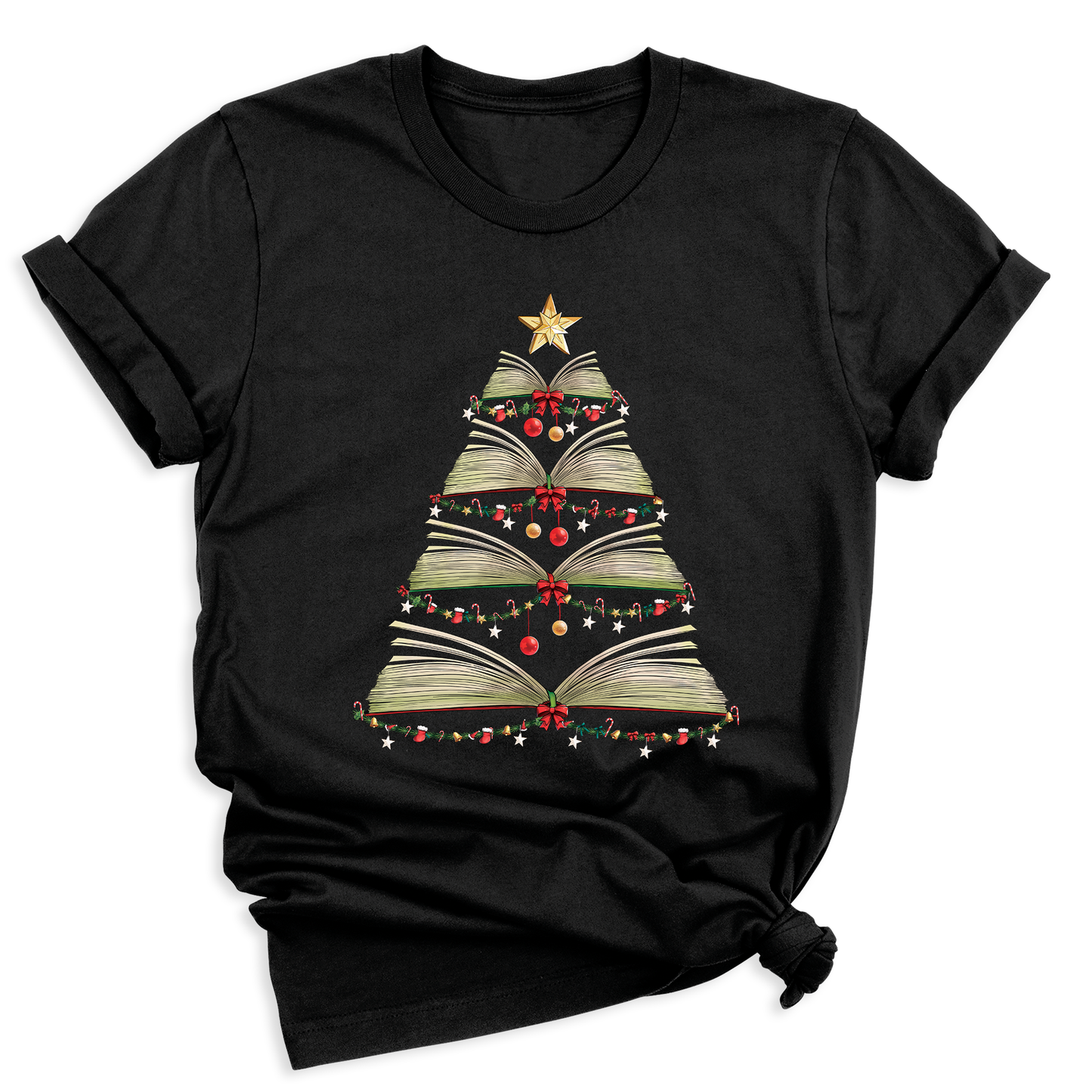 Books Tree Christmas Shirt – Book Lover Holiday Bookworm Tee