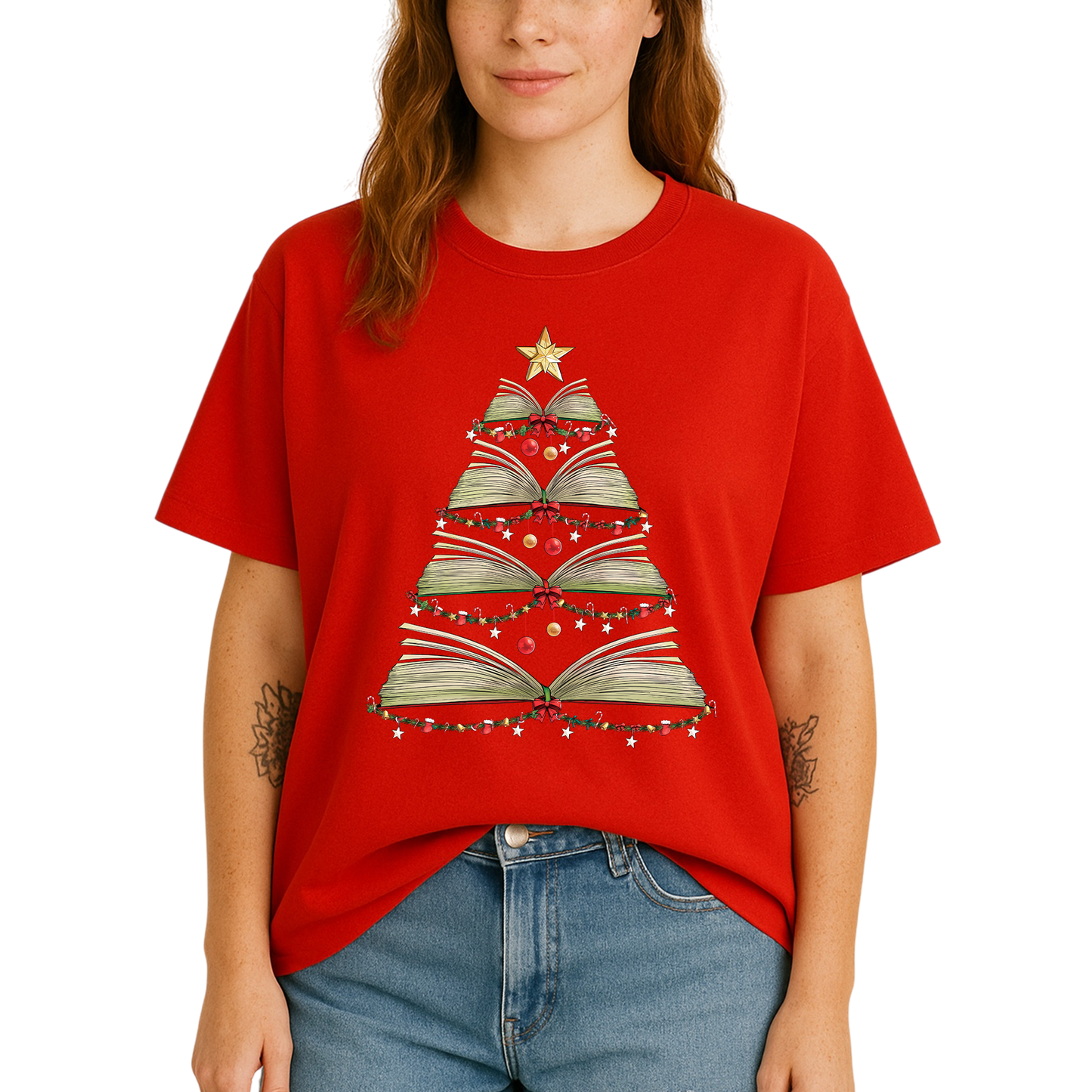 Books Tree Christmas Shirt – Book Lover Holiday Bookworm Tee