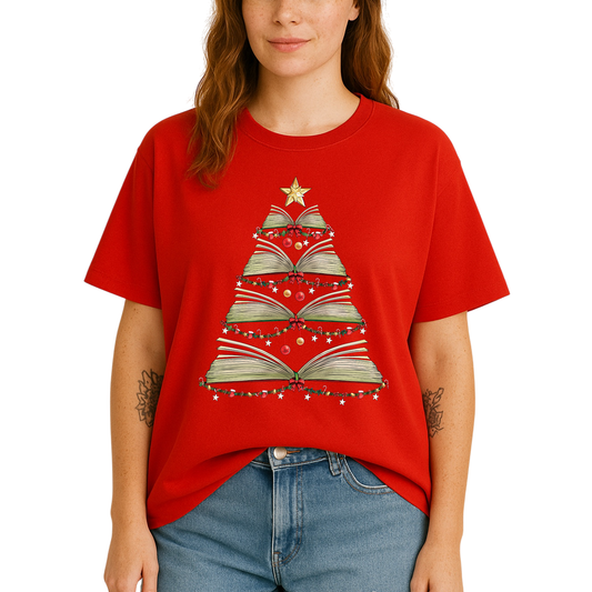 Books Tree Christmas Shirt – Book Lover Holiday Bookworm Tee