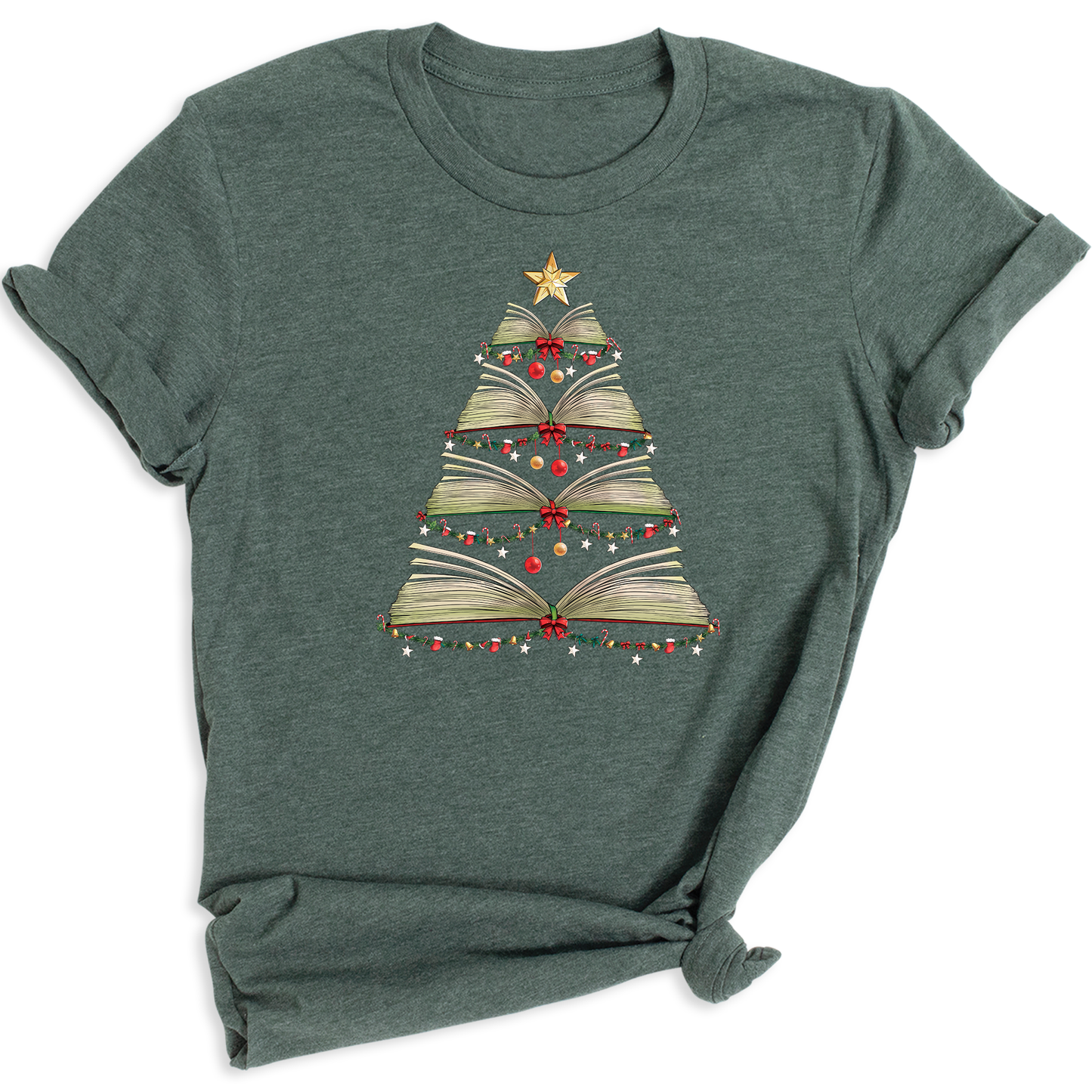 Books Tree Christmas Shirt – Book Lover Holiday Bookworm Tee
