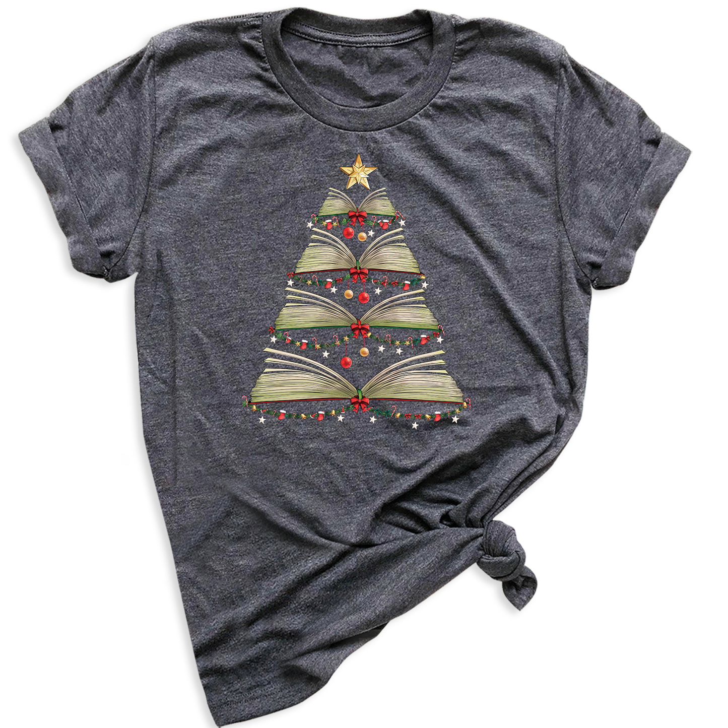 Books Tree Christmas Shirt – Book Lover Holiday Bookworm Tee