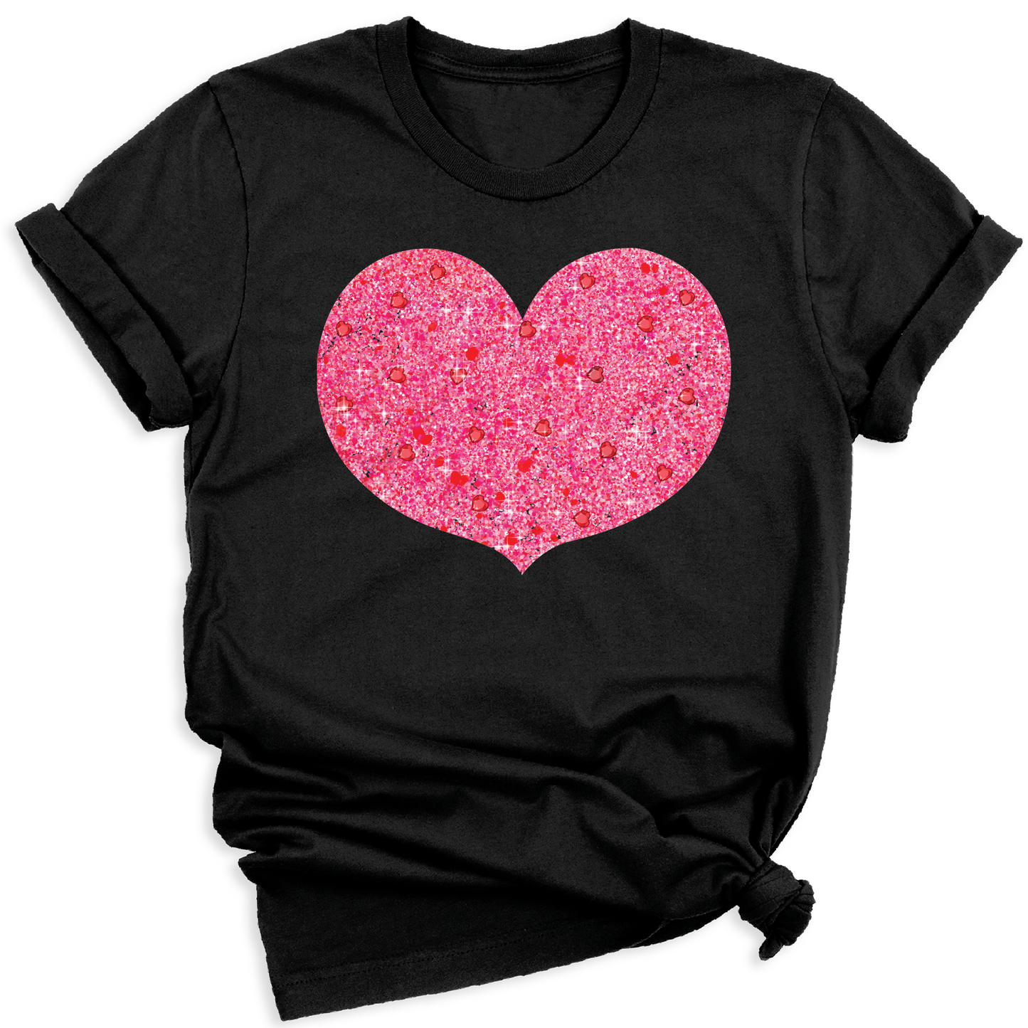 Valentines Day Pink Glitter Heart Shirt – Cute Love Graphic Tee