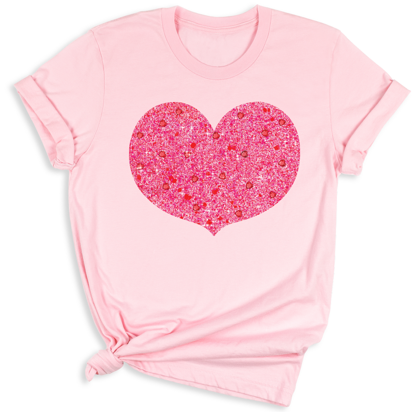 Valentines Day Pink Glitter Heart Shirt – Cute Love Graphic Tee