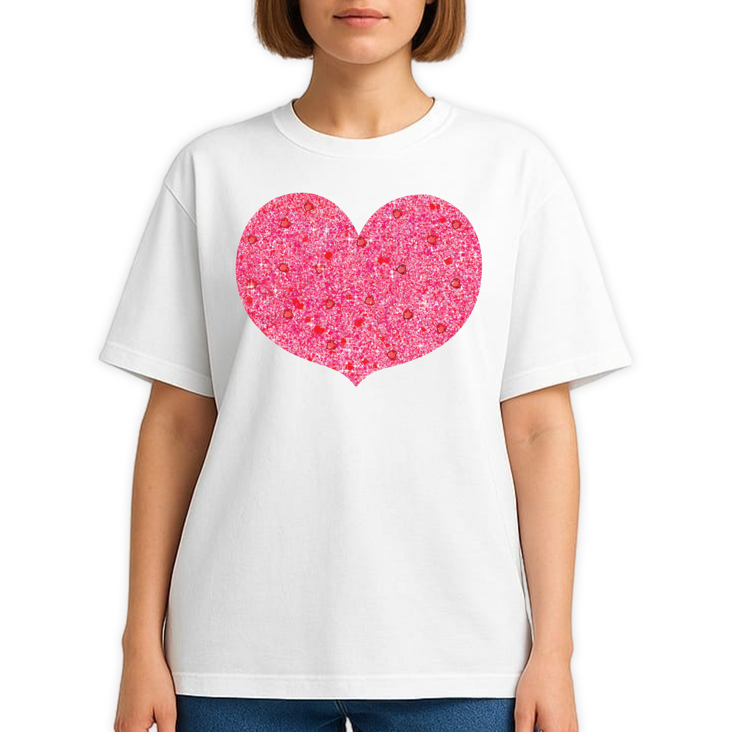 Valentines Day Pink Glitter Heart Shirt – Cute Love Graphic Tee