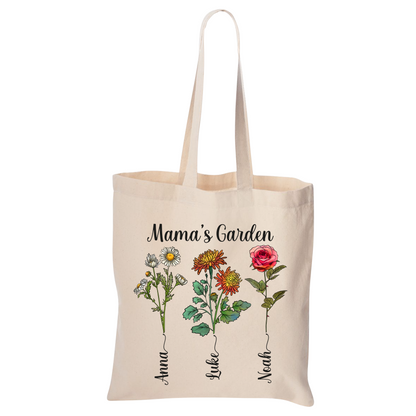 Personalized Mama & Grandma Tote Bag with Kids Names – Birth Month Flower Mother’s Day Canvas Bag, Nana’s Garden Tote