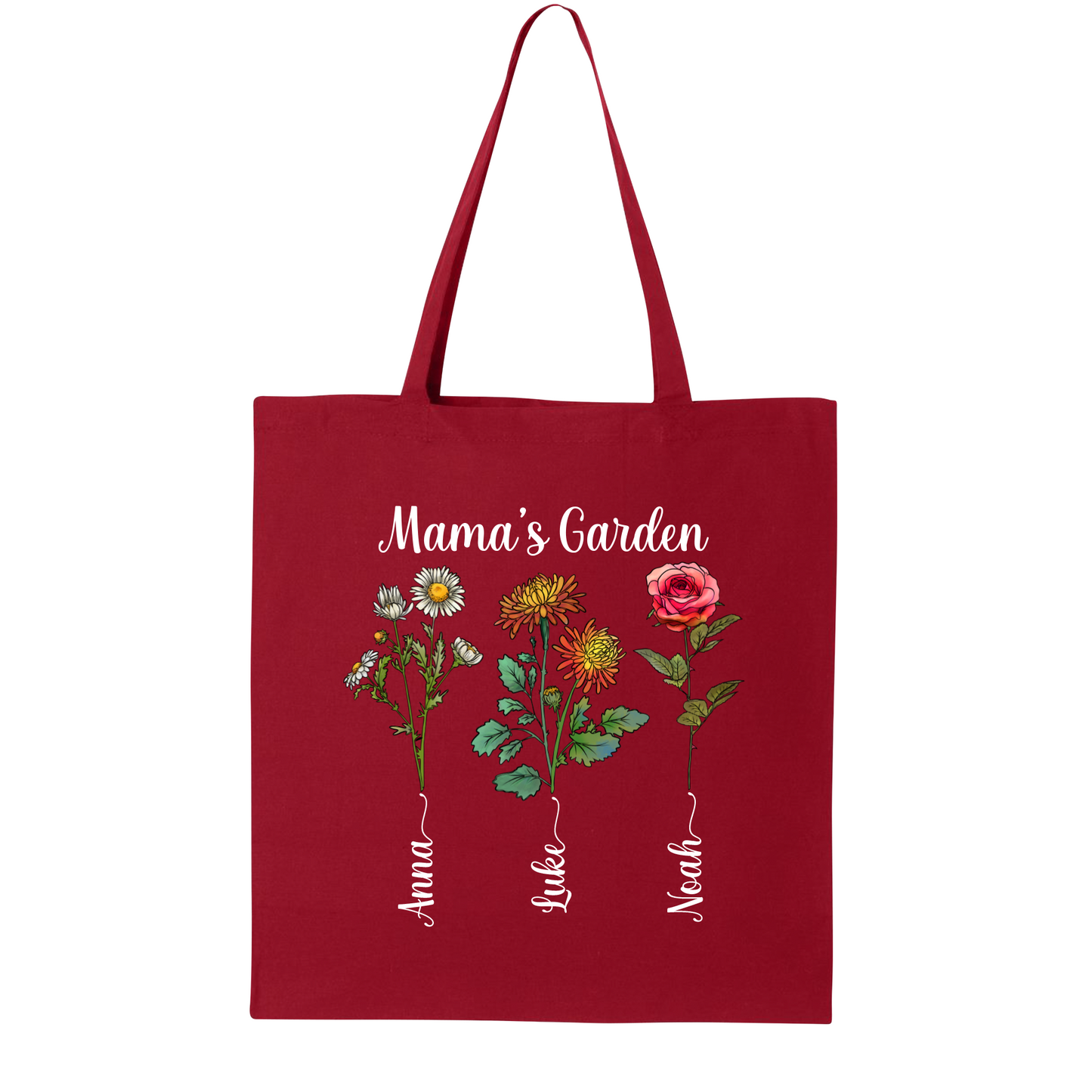 Personalized Mama & Grandma Tote Bag with Kids Names – Birth Month Flower Mother’s Day Canvas Bag, Nana’s Garden Tote