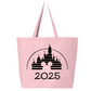 Disney 2025 Zippered Tote Bag – Disney Castle Canvas Bag for Women, Aesthetic Market & Travel Tote