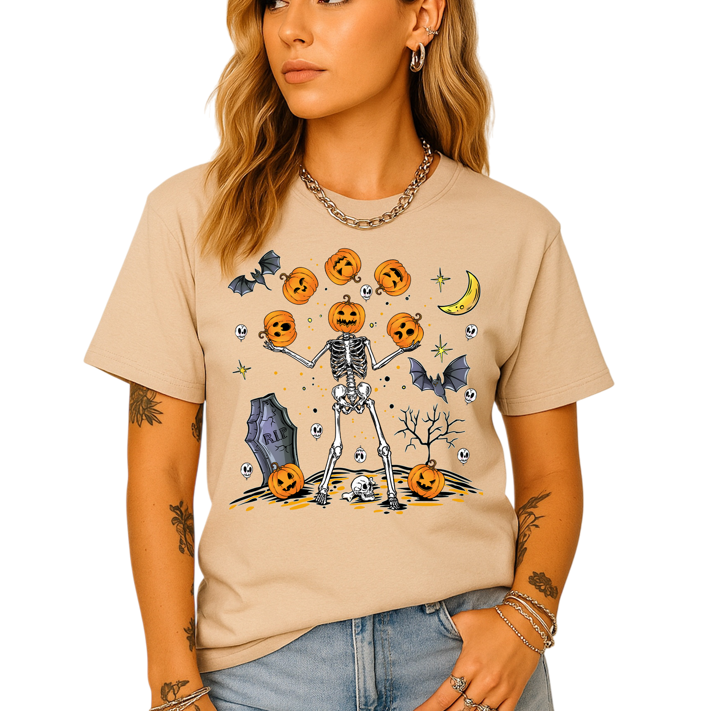 Halloween Skeleton Shirt – Pumpkin Face Tee | Funny Spooky Season Shirt