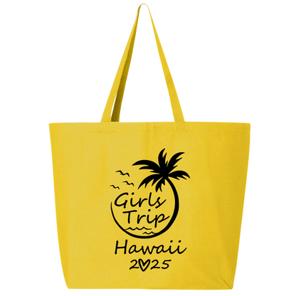 Custom Girls Trip 2025 Zippered Tote Bag – Hawaii Vacation Bag, Beach Party Bag, Girls Weekend Travel Tote