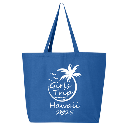 Custom Girls Trip 2025 Zippered Tote Bag – Hawaii Vacation Bag, Beach Party Bag, Girls Weekend Travel Tote